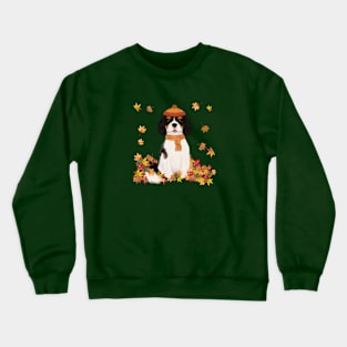 Tri Cavalier in Fall Leave, Tri Colored Cavalier King Charles Spaniel Crewneck Sweatshirt